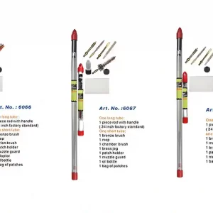 Retail display of shotgun cleaning kits in space-saving transparent tube packaging